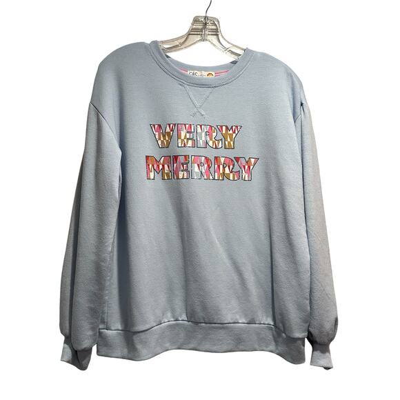 C&C California "Very Merry" Christmas Lightweight Blue Pullover Sweatshirt SMALL - Picture 1 of 10